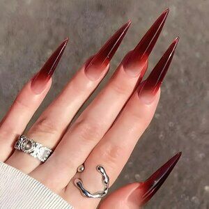 Nails Red Ombre Press On Stylish 24 Stiletto Manicure Sexy Goth Long Point Vamp